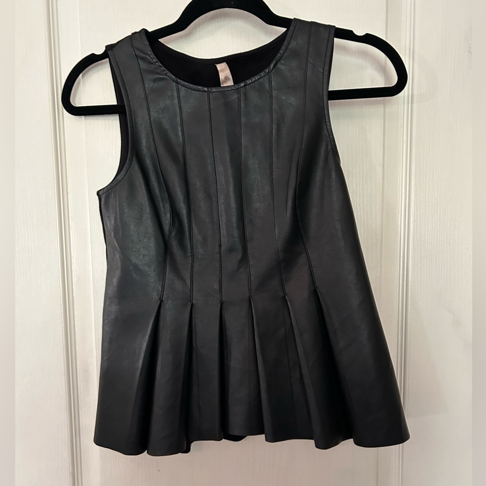 Bailey 44 Faux Leather Pleated Top